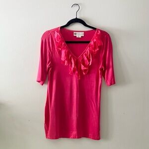 Rosie Pope Boutique Pink V-Neck Fringe Top Size Small Feminine Casual Chic